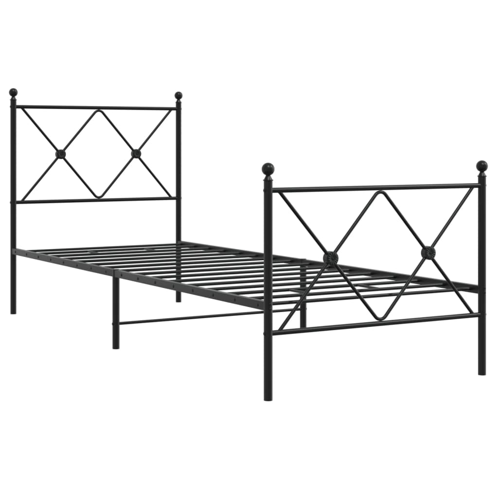 Cadre de lit métal sans matelas avec pied de lit noir 75x190 cm - XIOS
