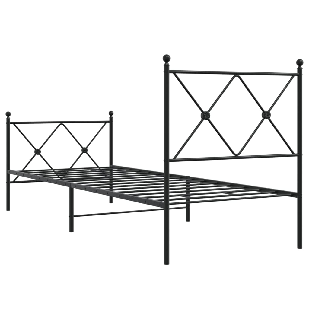 Cadre de lit métal sans matelas avec pied de lit noir 75x190 cm - XIOS