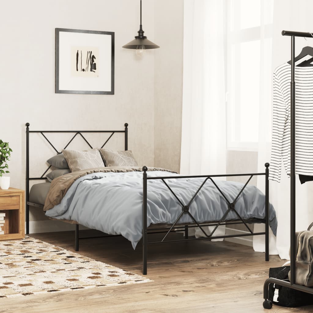 Cadre de lit métal sans matelas avec pied de lit noir 90x200 cm - XIOS