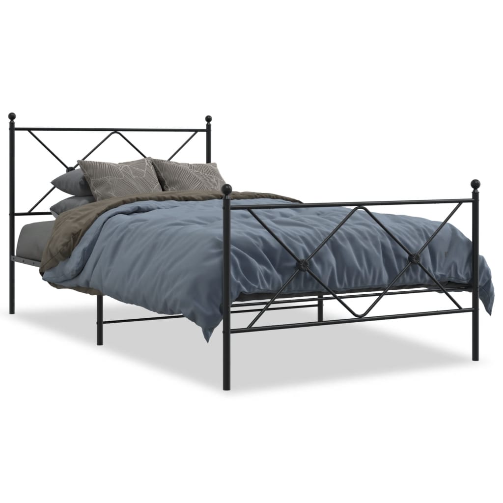 Cadre de lit métal sans matelas avec pied de lit noir 100x190cm - XIOS