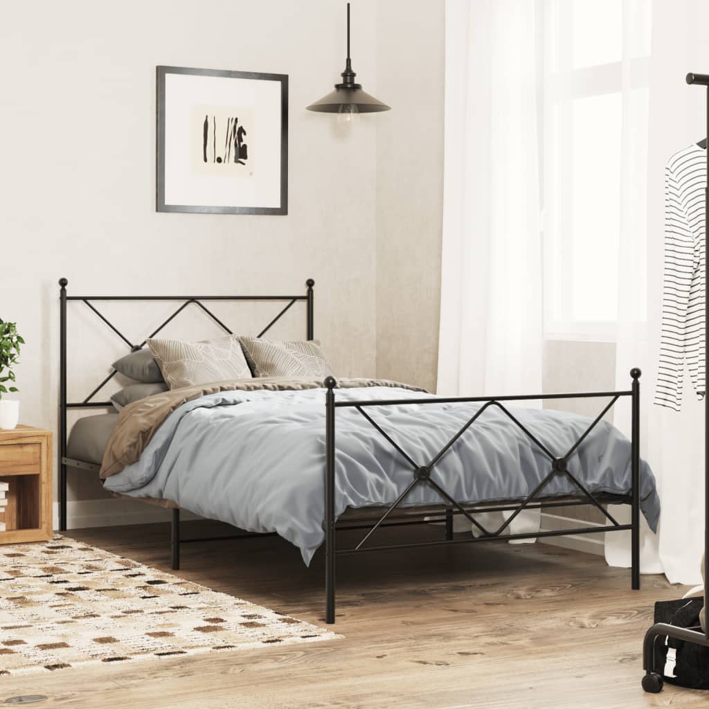 Cadre de lit métal sans matelas avec pied de lit noir 100x190cm - XIOS