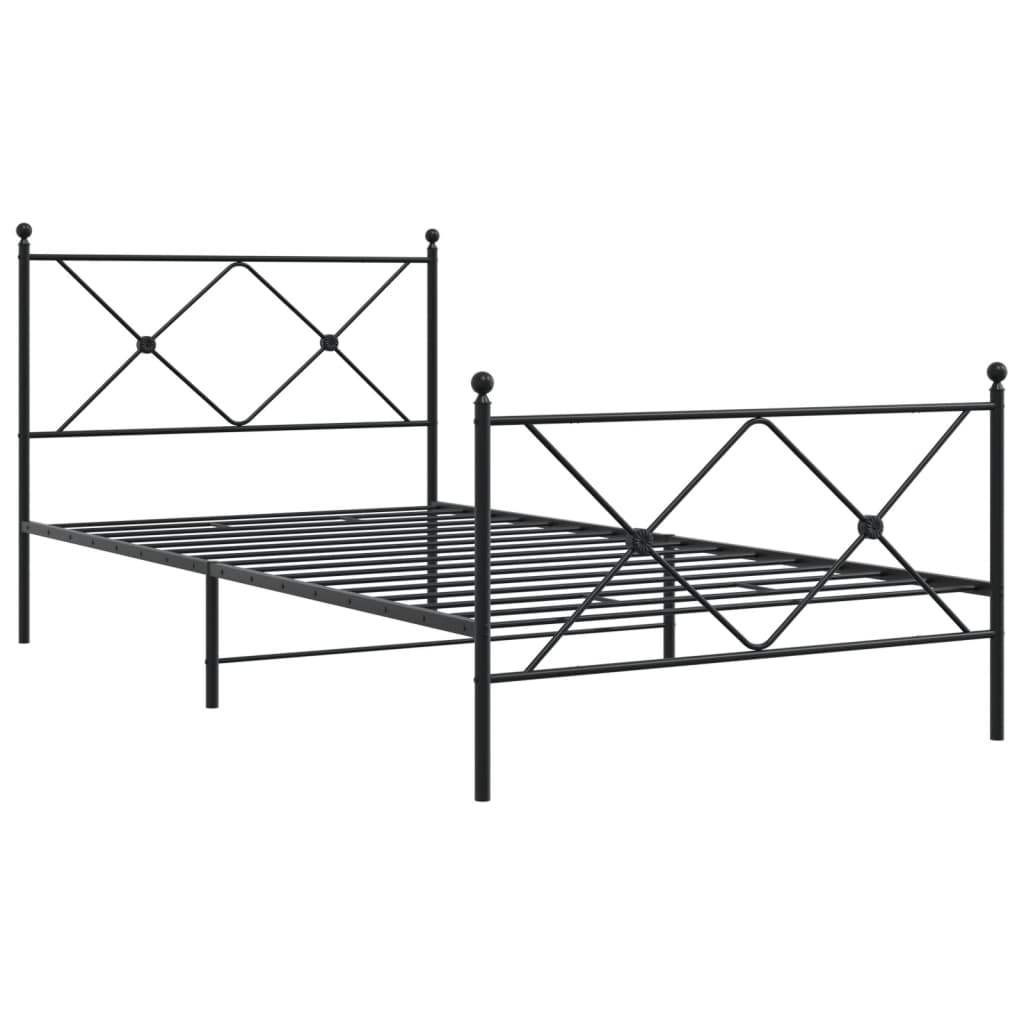 Cadre de lit métal sans matelas avec pied de lit noir 107x203cm - XIOS