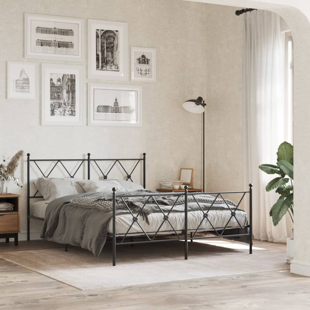 Cadre de lit métal sans matelas avec pied de lit noir 137x190cm - XIOS