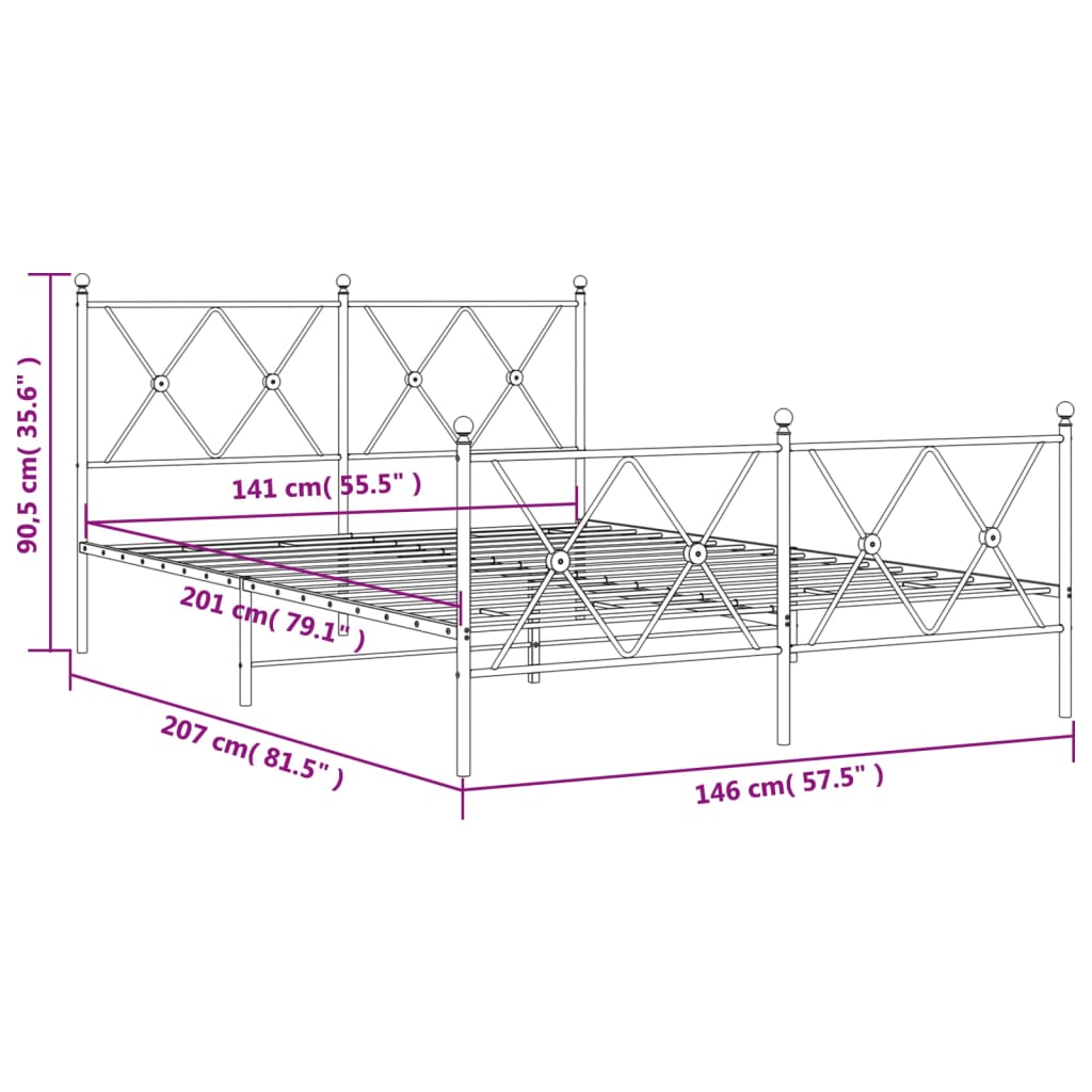 Cadre de lit métal sans matelas avec pied de lit noir 140x200cm - XIOS