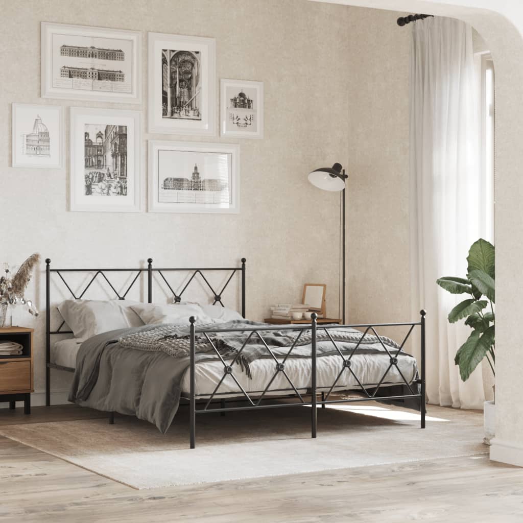 Cadre de lit métal sans matelas avec pied de lit noir 140x200cm - XIOS