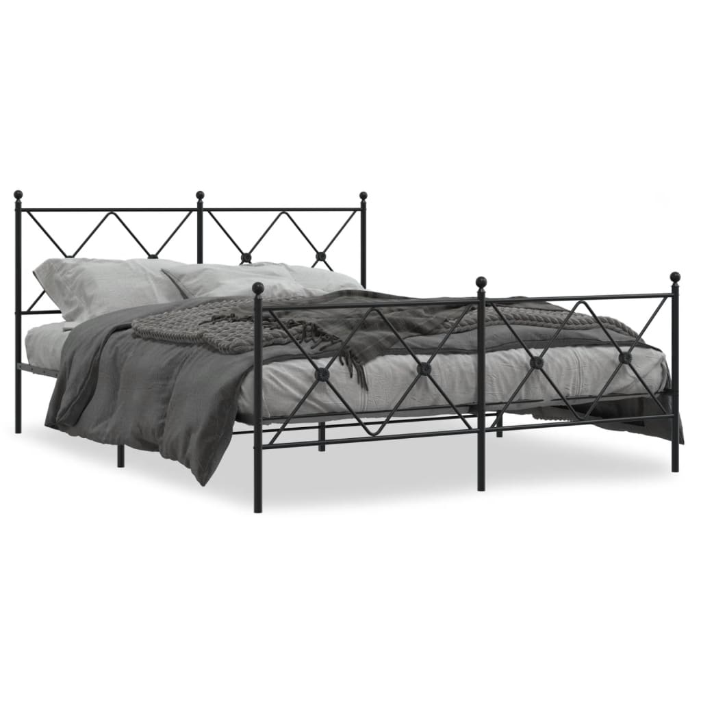 Cadre de lit métal sans matelas avec pied de lit noir 150x200cm - XIOS