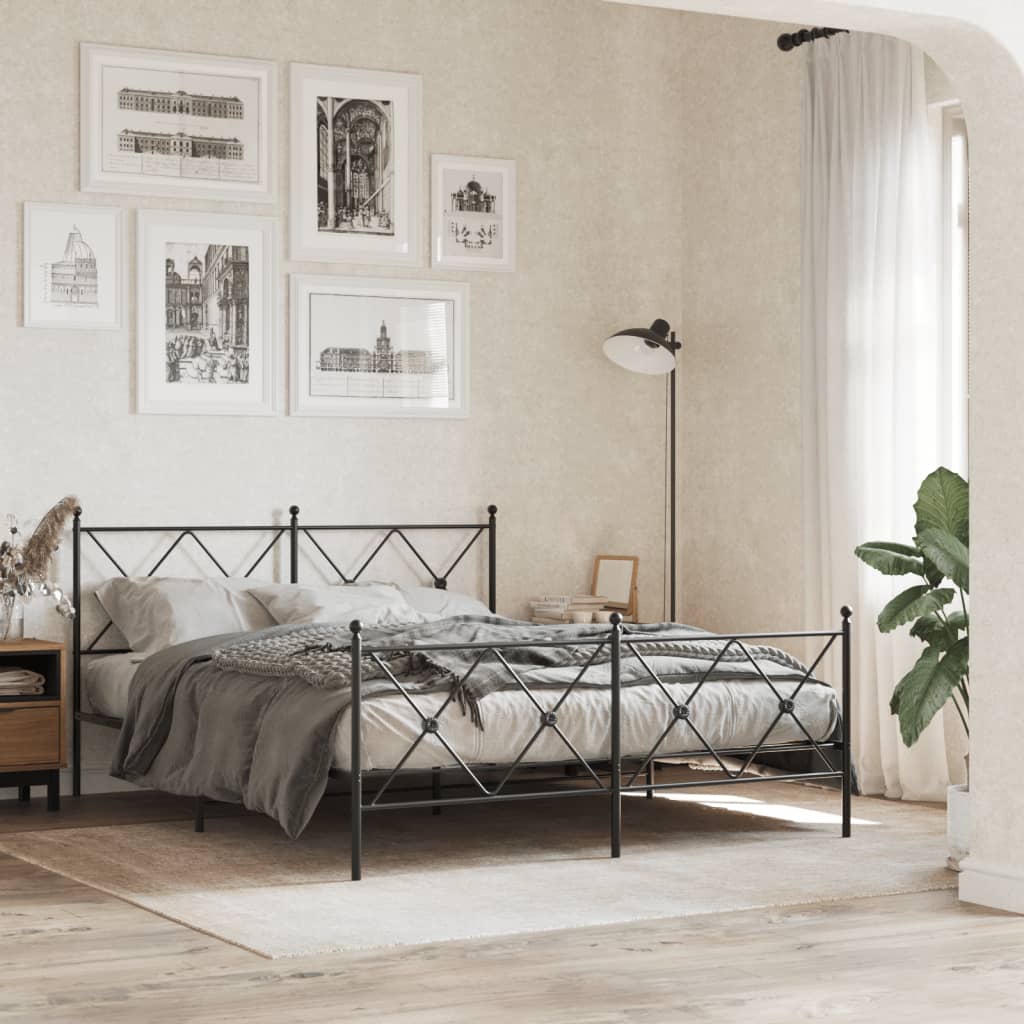 Cadre de lit métal sans matelas avec pied de lit noir 150x200cm - XIOS