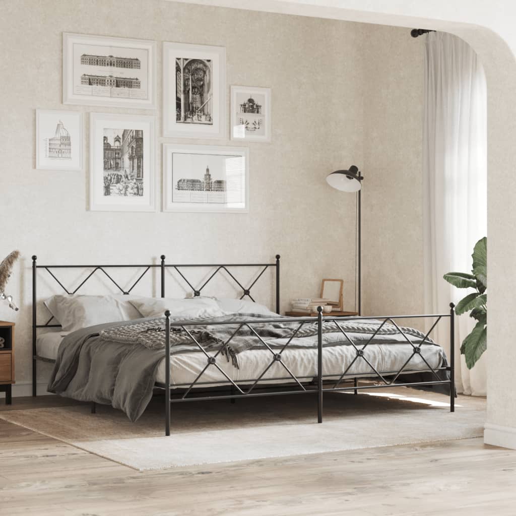 Cadre de lit métal sans matelas avec pied de lit noir 183x213cm - XIOS
