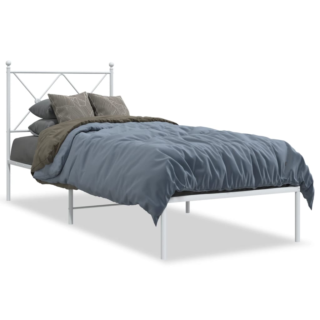 Cadre de lit métal sans matelas avec tête de lit blanc 75x190cm - XIOS