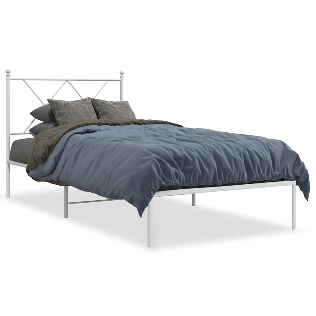 Cadre de lit métal sans matelas avec tête de lit blanc 90x190cm - XIOS