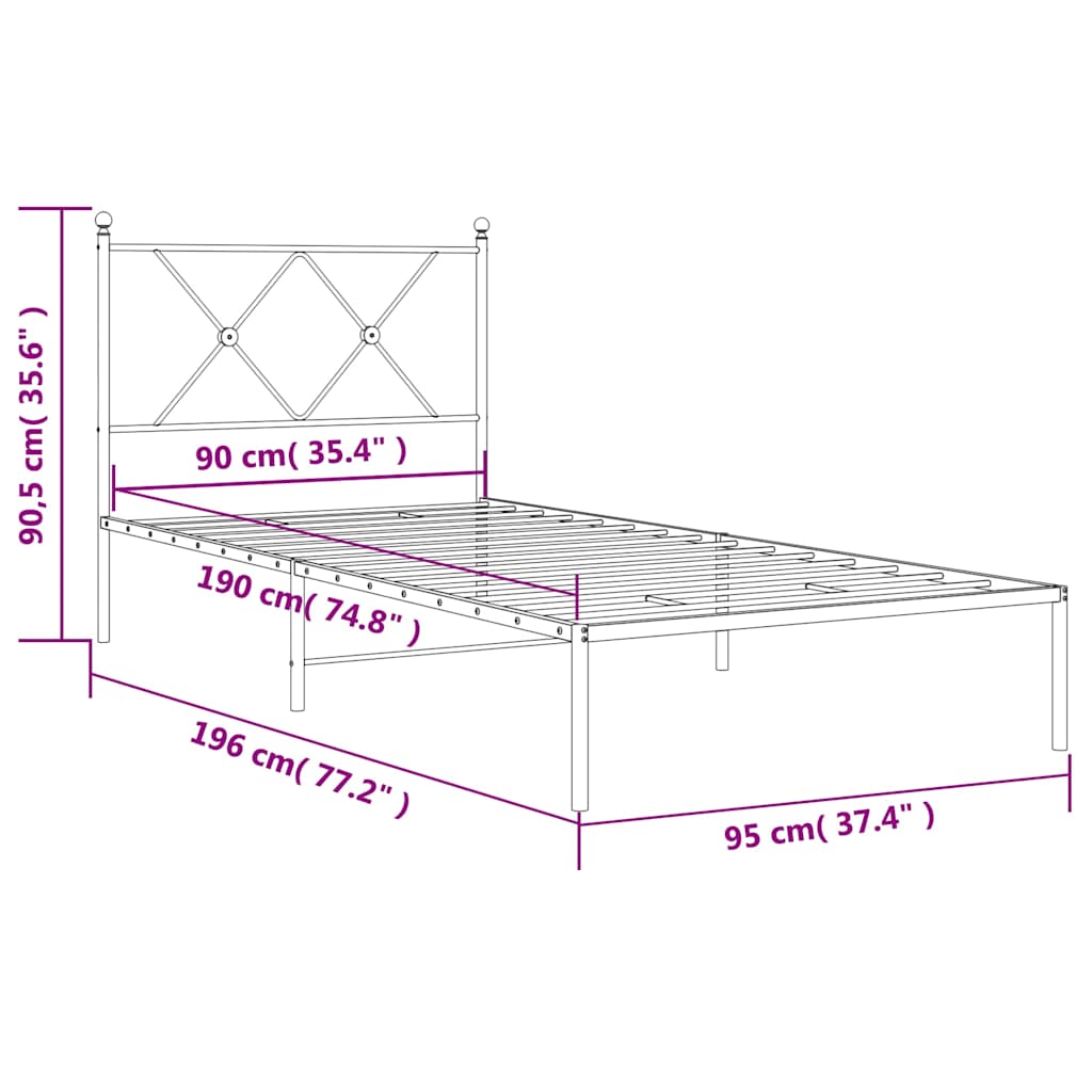 Cadre de lit métal sans matelas avec tête de lit blanc 90x190cm - XIOS