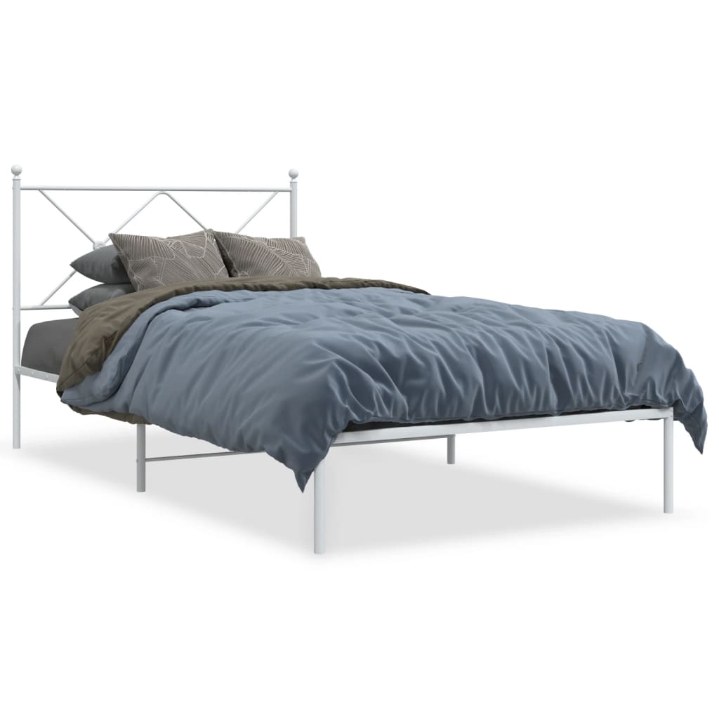 Cadre de lit métal sans matelas et tête de lit blanc 100x190 cm - XIOS