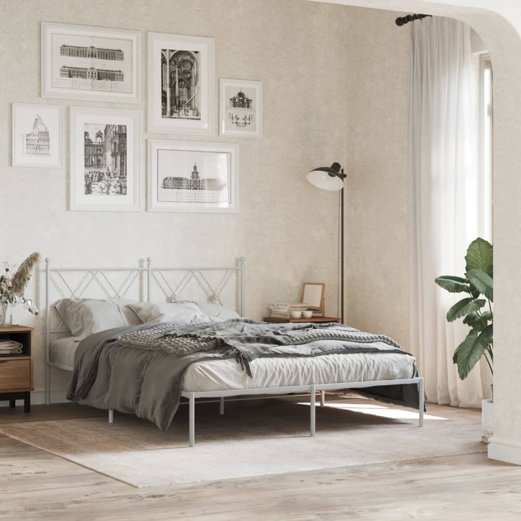 Cadre de lit métal sans matelas et tête de lit blanc 140x200 cm - XIOS