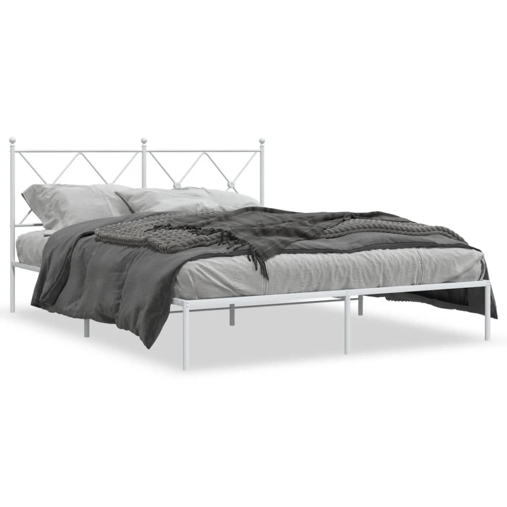 Cadre de lit métal sans matelas et tête de lit blanc 150x200 cm - XIOS