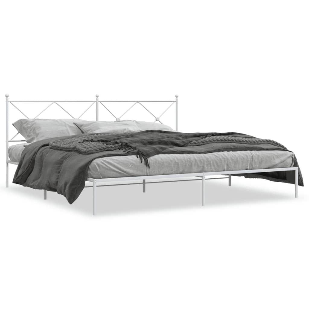 Cadre de lit métal sans matelas et tête de lit blanc 193x203 cm - XIOS