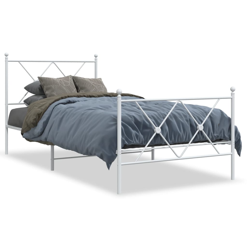 Cadre de lit métal sans matelas avec pied de lit blanc 90x190cm - XIOS