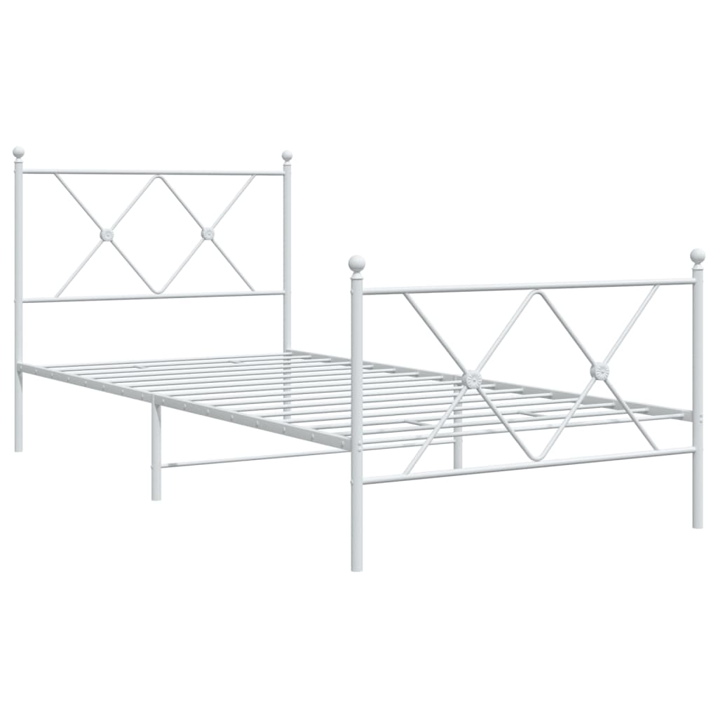 Cadre de lit métal sans matelas avec pied de lit blanc 90x190cm - XIOS