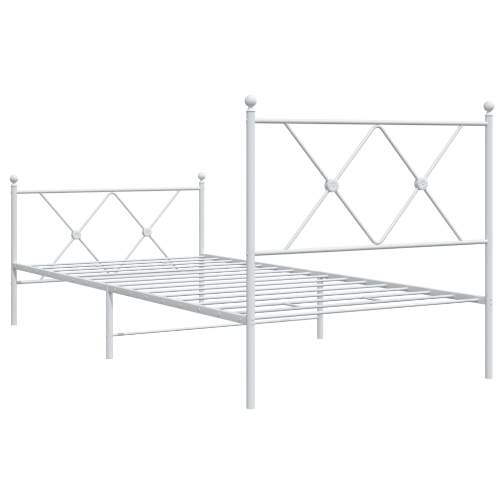 Cadre de lit métal sans matelas avec pied de lit blanc 90x190cm - XIOS