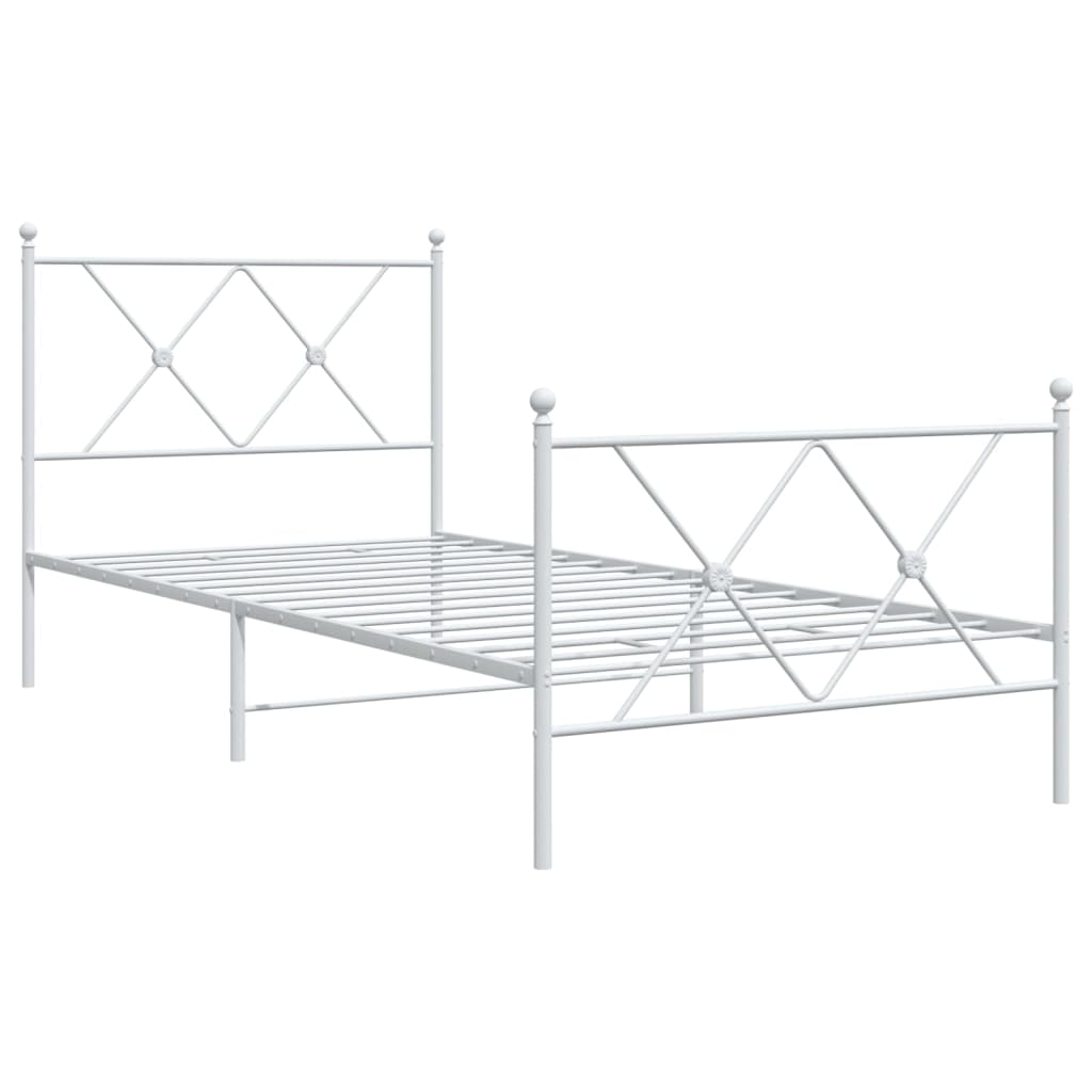 Cadre de lit métal sans matelas avec pied de lit blanc 90x200cm - XIOS