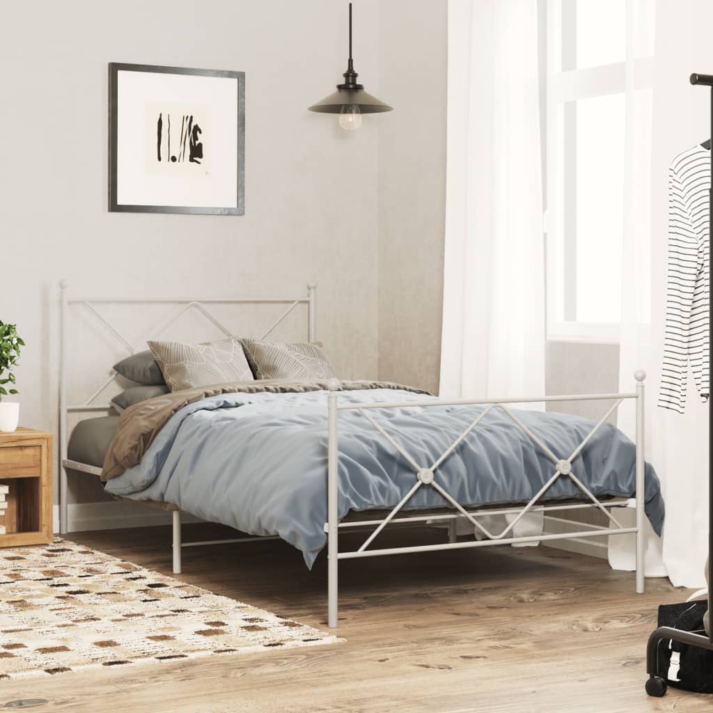 Cadre de lit métal sans matelas et pied de lit blanc 100x190 cm - XIOS