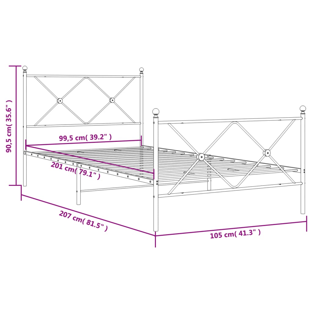 Cadre de lit métal sans matelas et pied de lit blanc 100x200 cm - XIOS