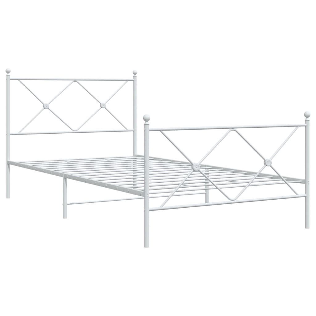 Cadre de lit métal sans matelas et pied de lit blanc 107x203 cm - XIOS