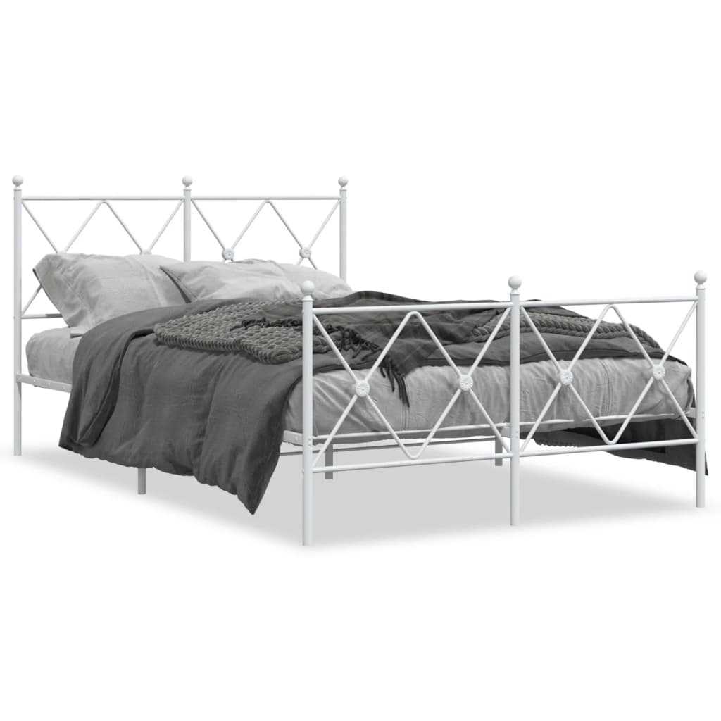 Cadre de lit métal sans matelas et pied de lit blanc 120x190 cm - XIOS