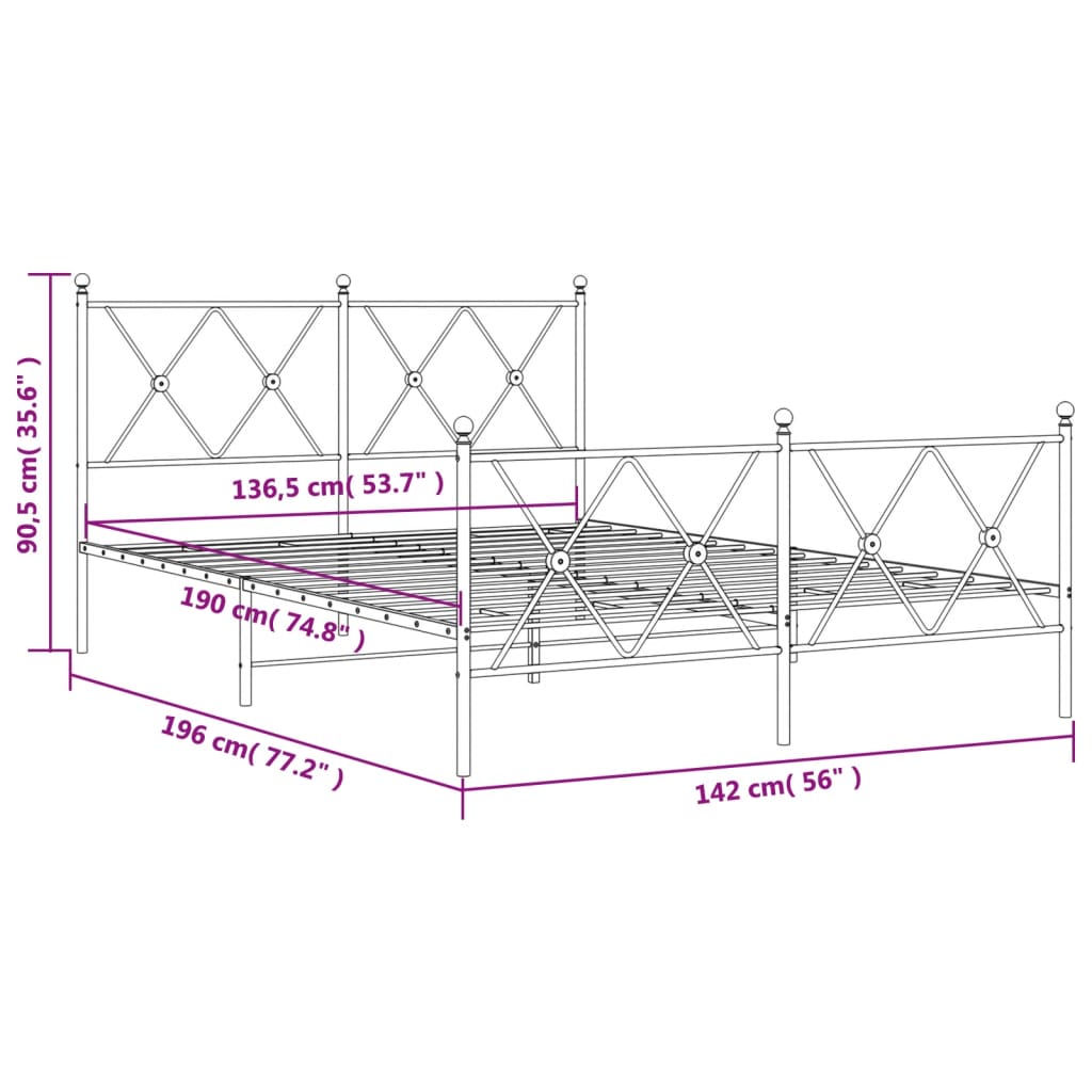 Cadre de lit métal sans matelas et pied de lit blanc 137x190 cm - XIOS