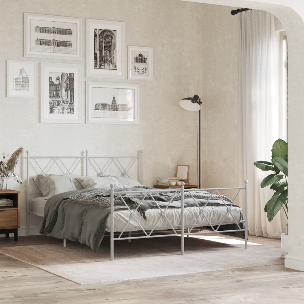 Cadre de lit métal sans matelas et pied de lit blanc 137x190 cm - XIOS