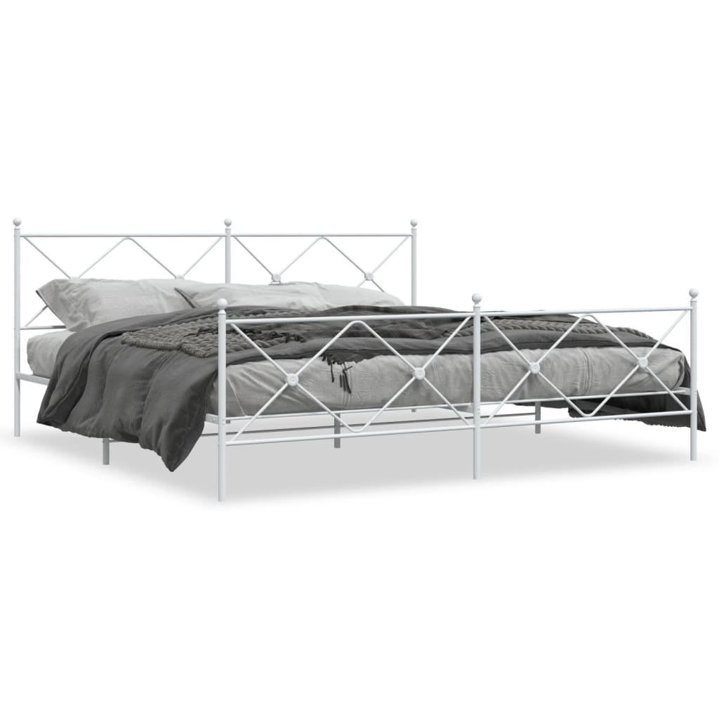 Cadre de lit métal sans matelas et pied de lit blanc 193x203 cm - XIOS