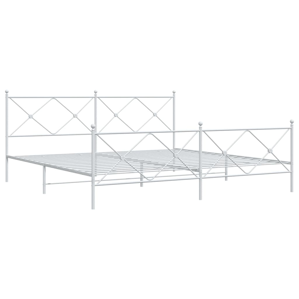 Cadre de lit métal sans matelas et pied de lit blanc 193x203 cm - XIOS
