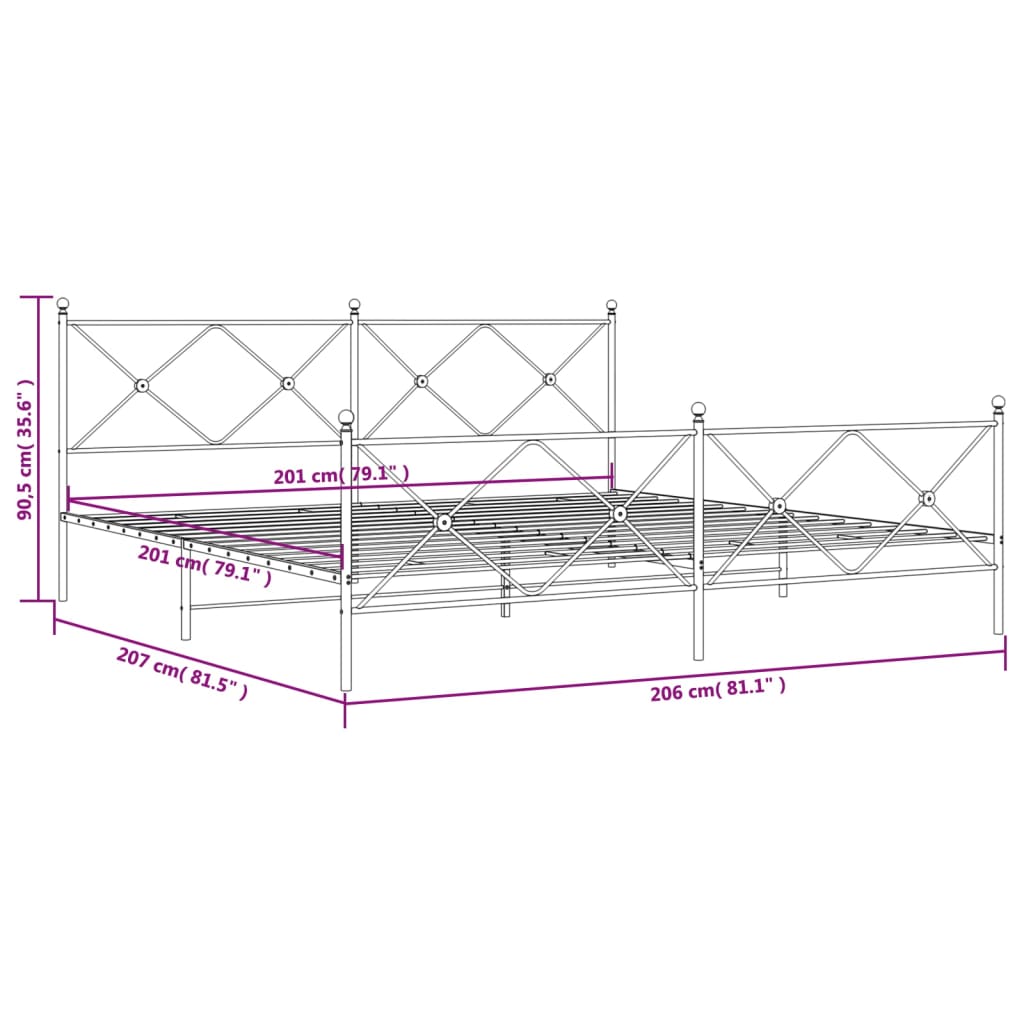 Cadre de lit métal sans matelas et pied de lit blanc 200x200 cm - XIOS