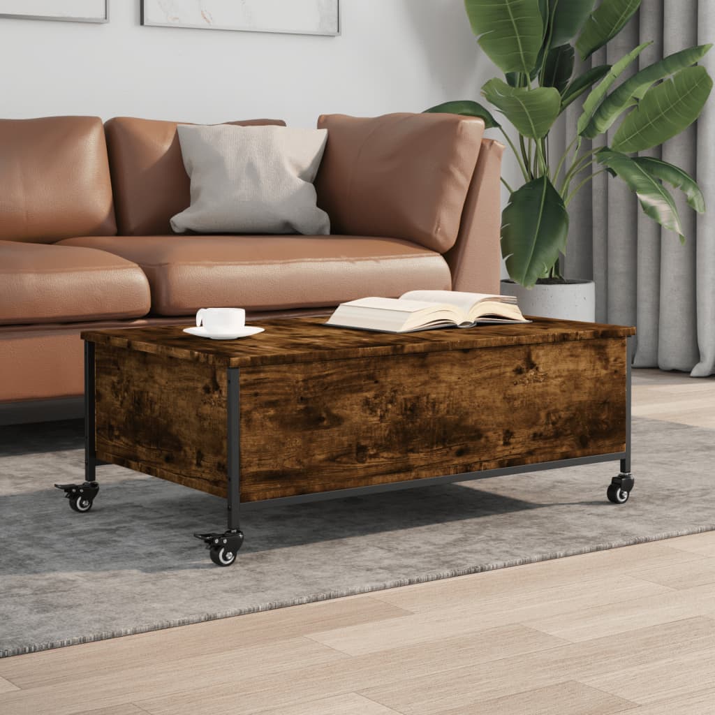 Table basse avec roulettes chêne fumé bois d'ingénierie - XIOS
