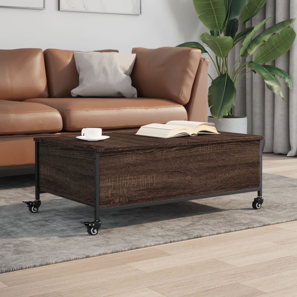 Table basse avec roulettes chêne marron bois d'ingénierie - XIOS