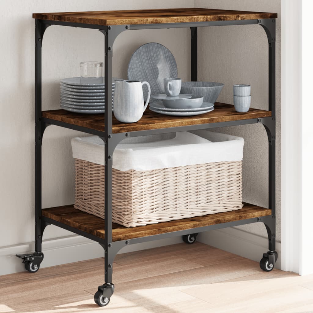 Chariot de cuisine chêne fumé 60x41x76 cm bois d'ingénierie - XIOS