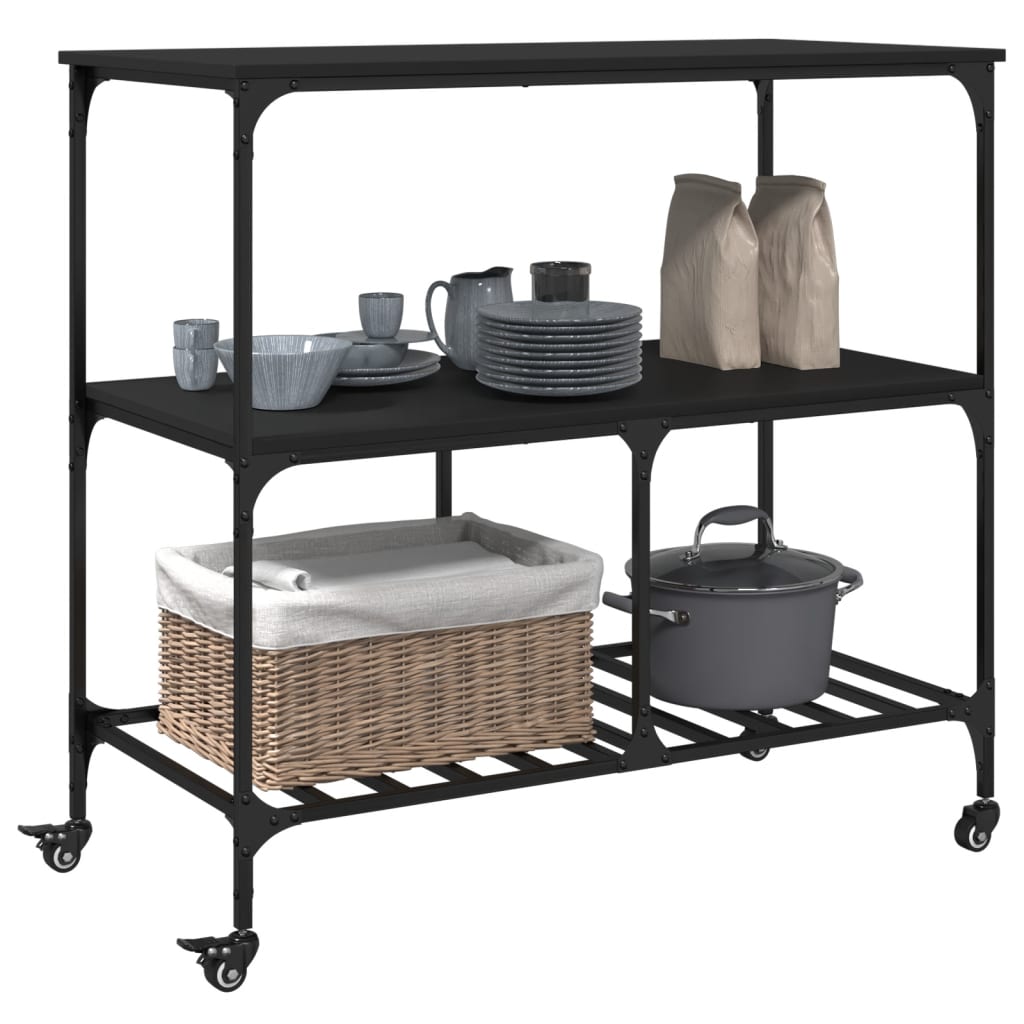 Chariot de cuisine noir 100x50x95 cm bois d'ingénierie - XIOS