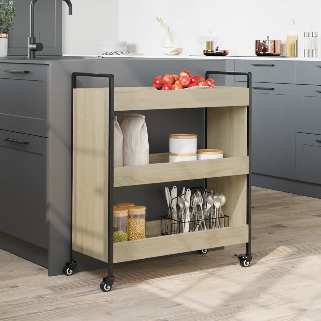 Chariot de cuisine chêne sonoma 70x30x82 cm bois d'ingénierie