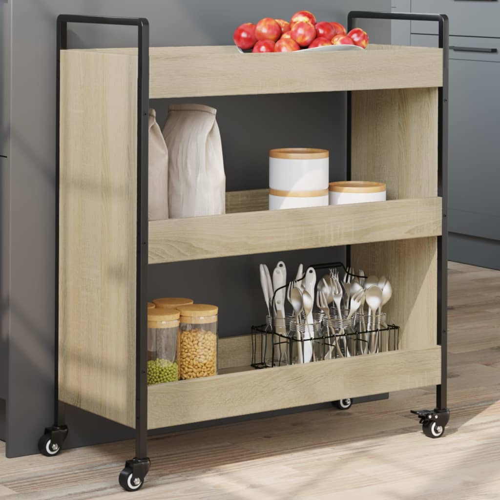 Chariot de cuisine chêne sonoma 70x30x82 cm bois d'ingénierie