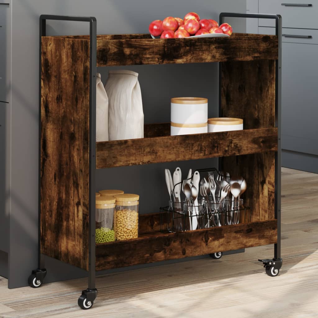 Chariot de cuisine chêne fumé 70x30x82 cm bois d'ingénierie