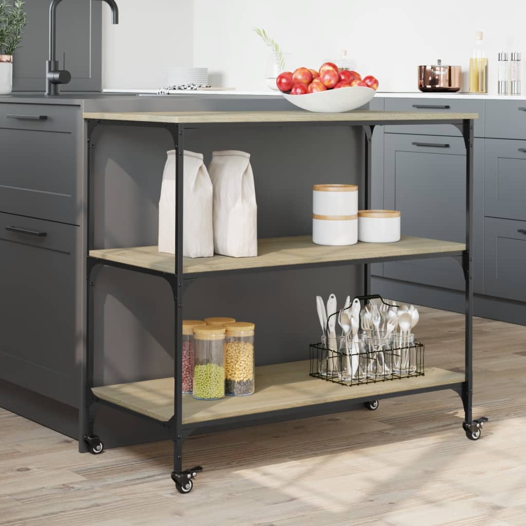 Chariot de cuisine chêne sonoma 102x50x95 cm bois d'ingénierie