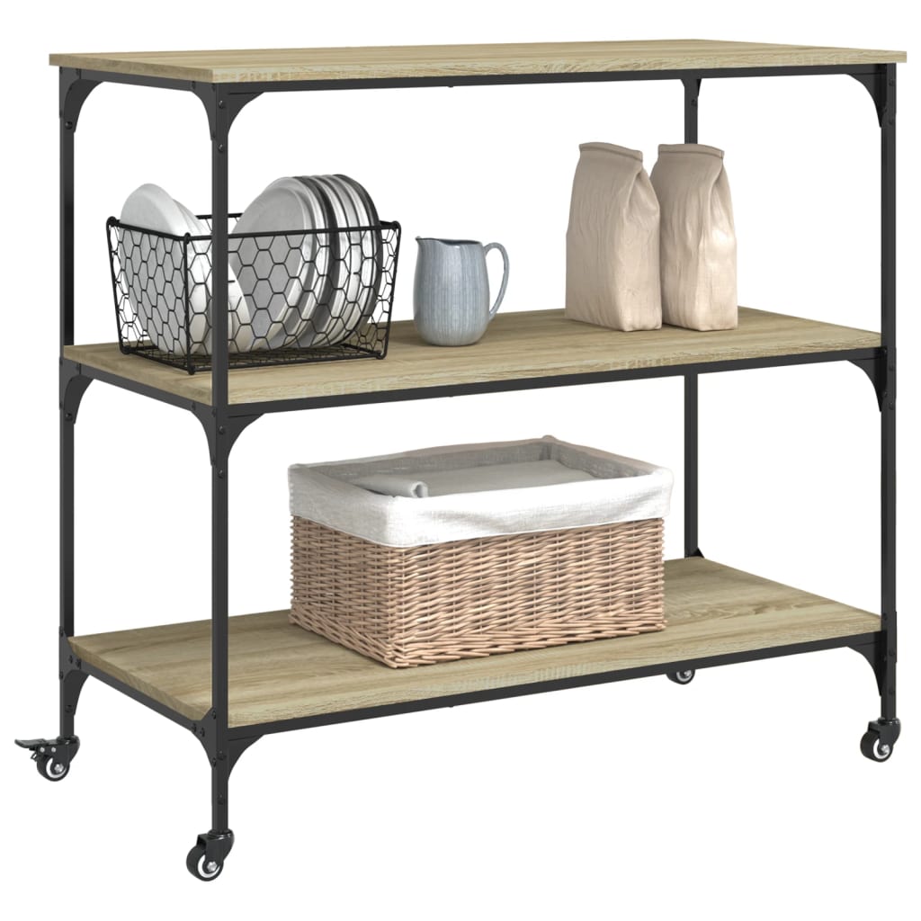 Chariot de cuisine chêne sonoma 102x50x95 cm bois d'ingénierie