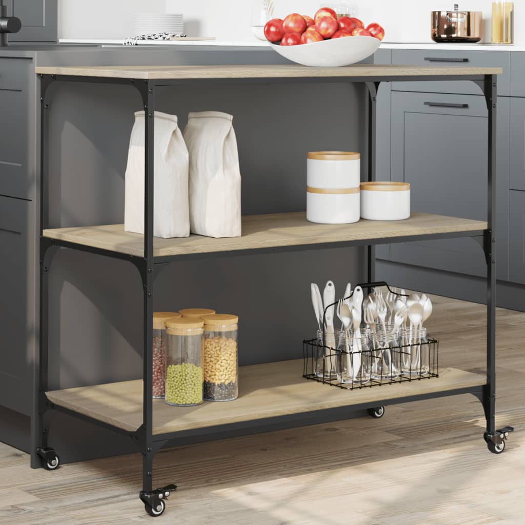 Chariot de cuisine chêne sonoma 102x50x95 cm bois d'ingénierie