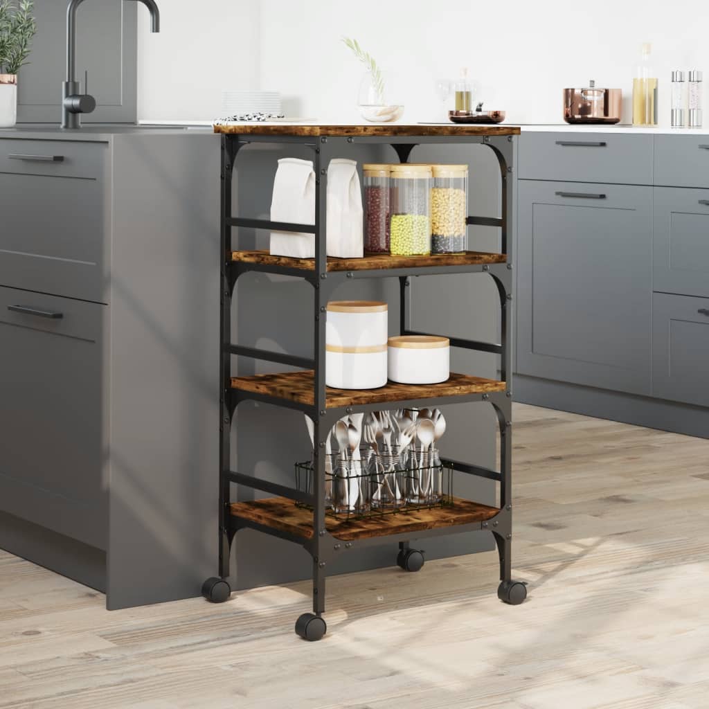 Chariot de cuisine chêne fumé 45x35x89,5 cm bois d'ingénierie - XIOS