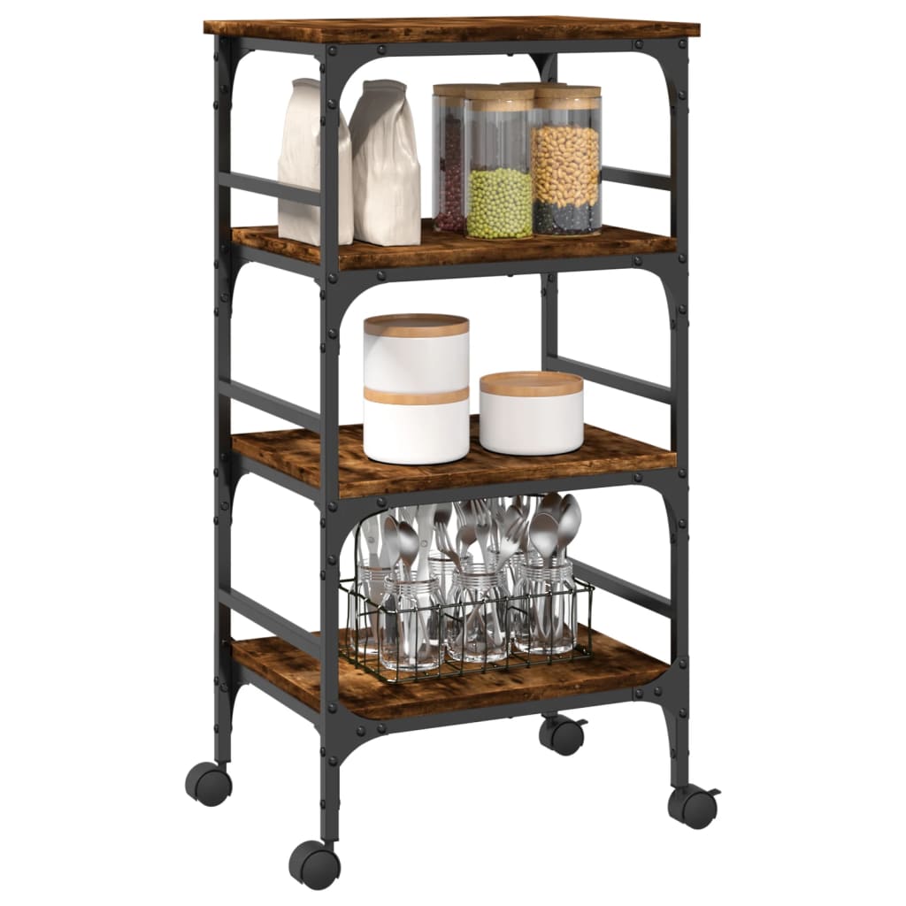 Chariot de cuisine chêne fumé 45x35x89,5 cm bois d'ingénierie - XIOS
