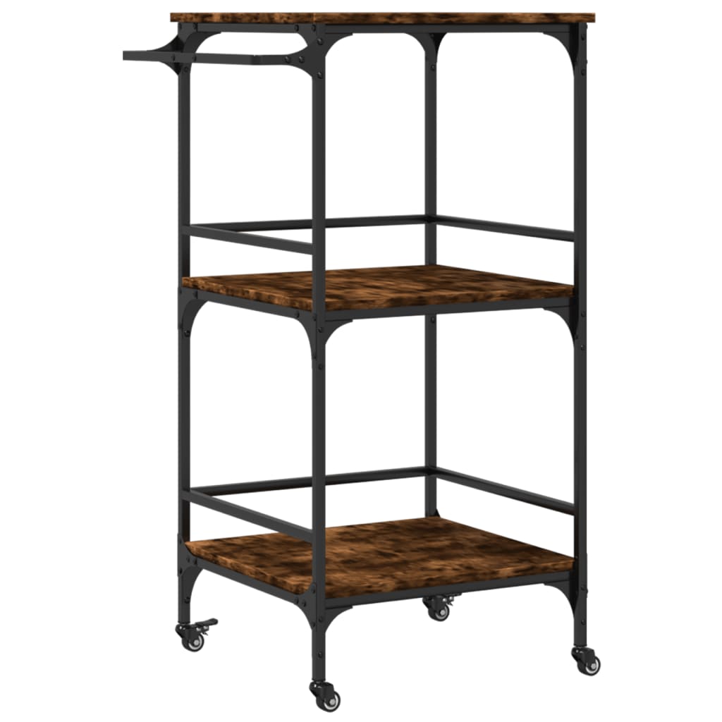 Chariot de cuisine chêne fumé 60,5x50x105 cm bois d'ingénierie - XIOS