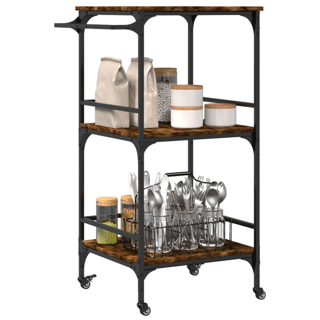 Chariot de cuisine chêne fumé 60,5x50x105 cm bois d'ingénierie - XIOS