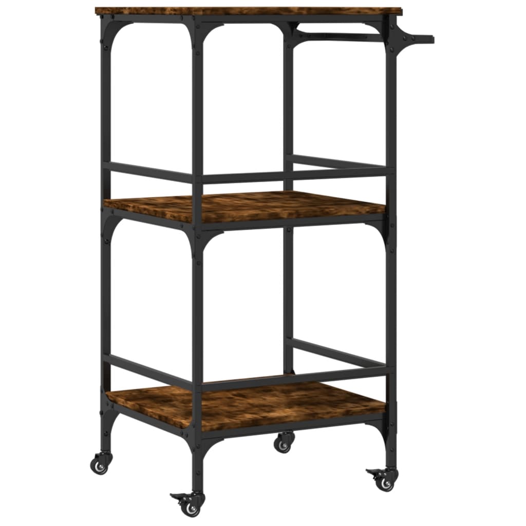 Chariot de cuisine chêne fumé 60,5x50x105 cm bois d'ingénierie - XIOS