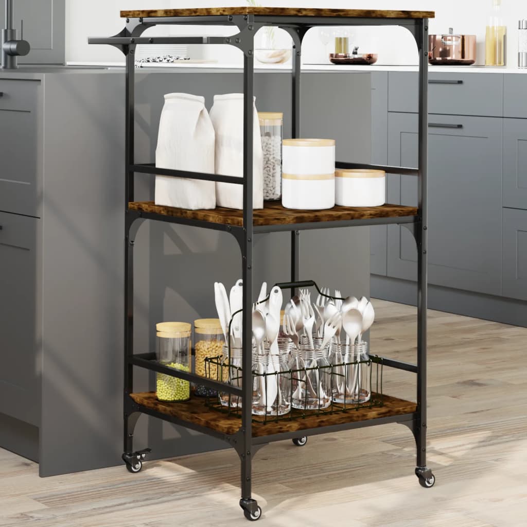 Chariot de cuisine chêne fumé 60,5x50x105 cm bois d'ingénierie - XIOS