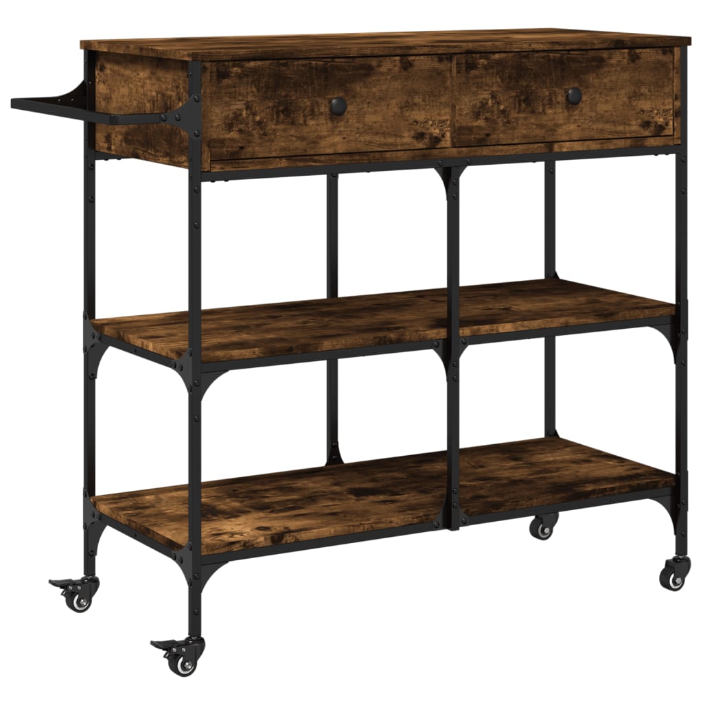 Chariot de cuisine chêne fumé 105x42x95 cm bois d'ingénierie - XIOS