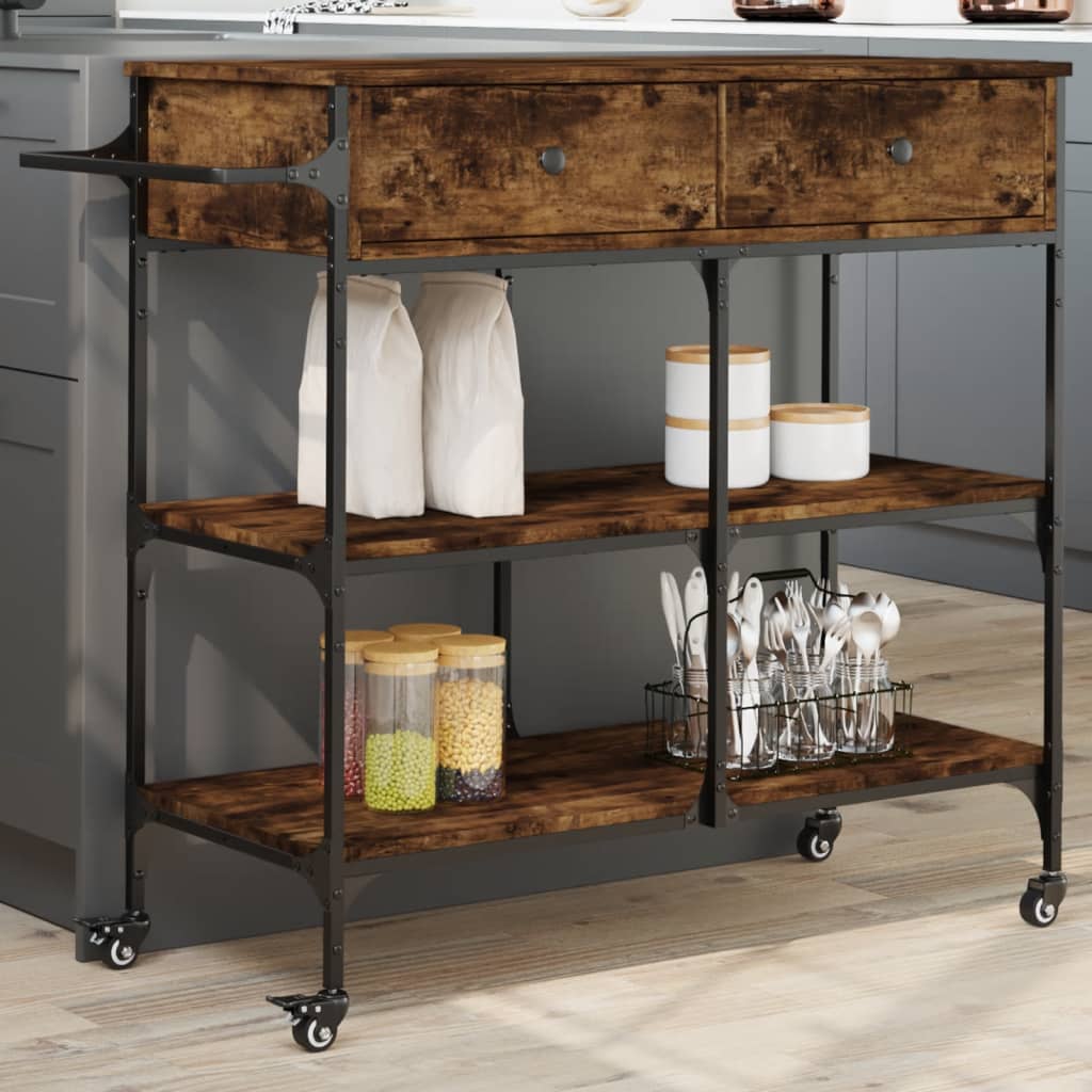 Chariot de cuisine chêne fumé 105x42x95 cm bois d'ingénierie - XIOS